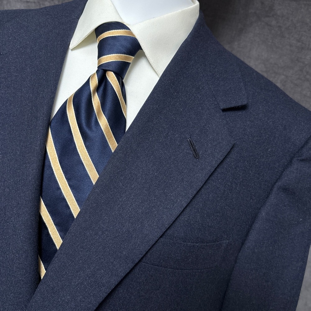 Oxxford Clothes Sport Coat 48R Blue Fawnskin Canvased Handmade Bespoke Blazer